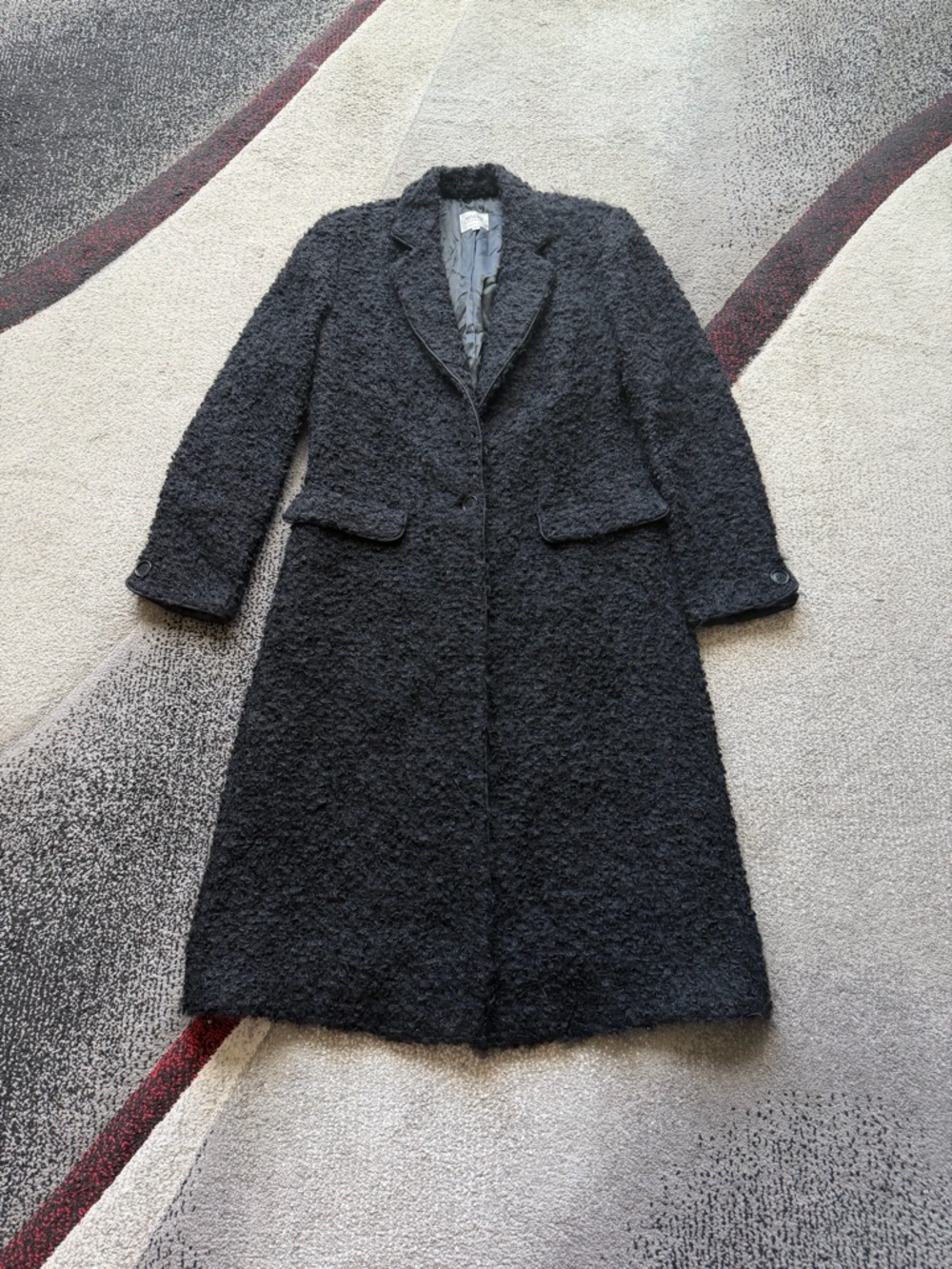 Armani Collezioni Black Textured Long Trench Coat